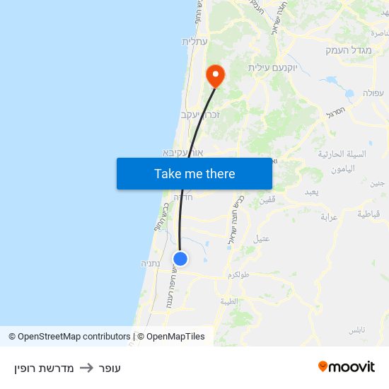 מדרשת רופין to עופר map