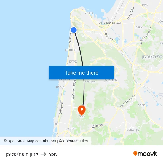 קניון חיפה/פלימן to עופר map
