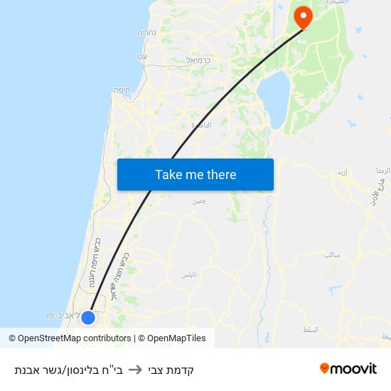 בי''ח בלינסון/גשר אבנת to קדמת צבי map