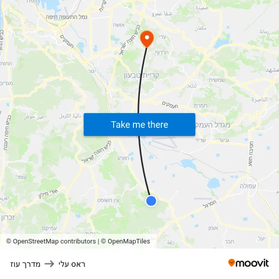 מדרך עוז to ראס עלי map
