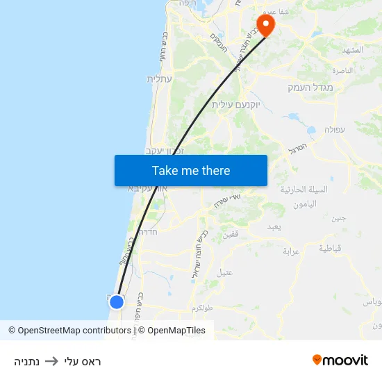 נתניה to ראס עלי map