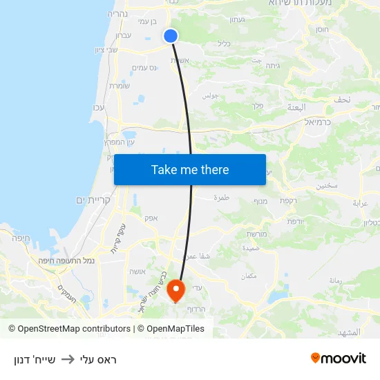 שייח' דנון to ראס עלי map