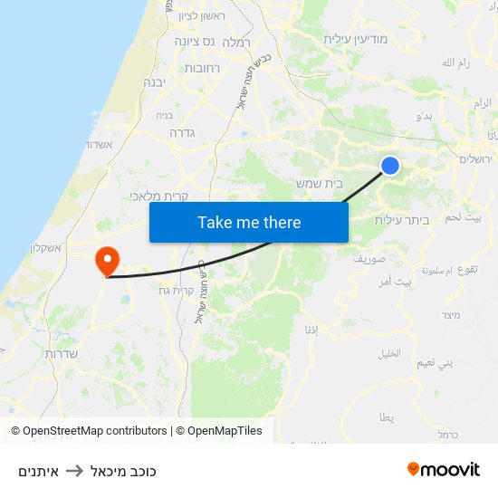 איתנים to כוכב מיכאל map