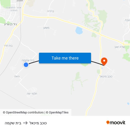 בית שקמה to כוכב מיכאל map