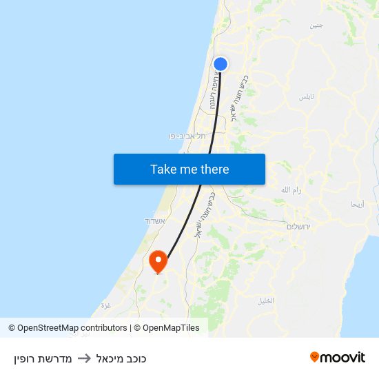 מדרשת רופין to כוכב מיכאל map