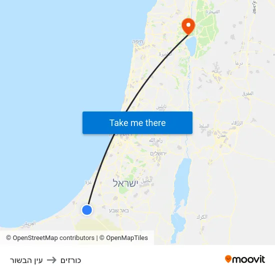 עין הבשור to כורזים map