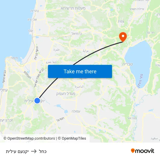 יקנעם עילית to כחל map