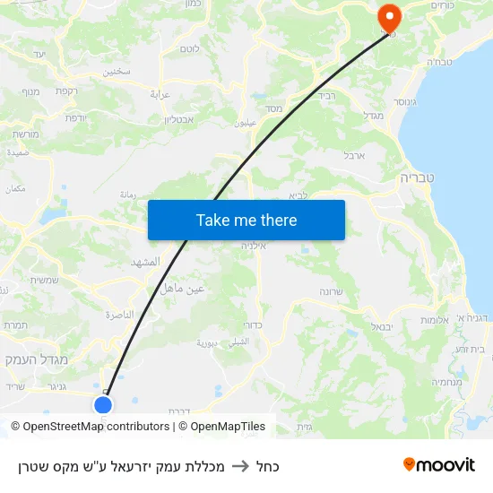 מכללת עמק יזרעאל ע''ש מקס שטרן to כחל map