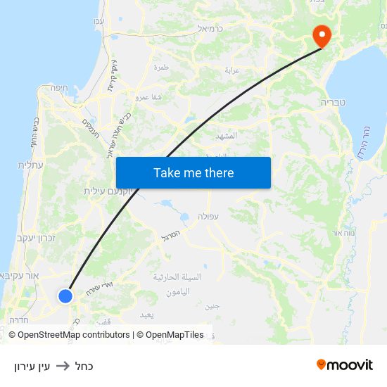 עין עירון to כחל map