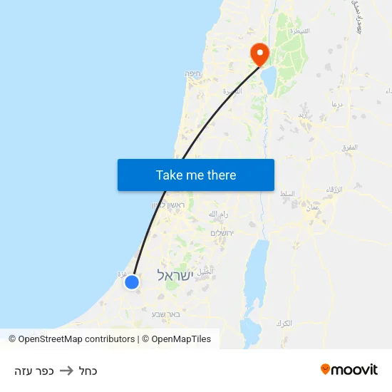 כפר עזה to כחל map