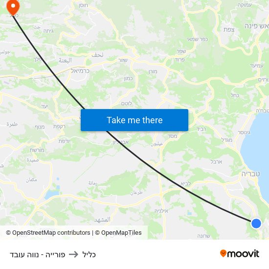 פורייה - נווה עובד to כליל map