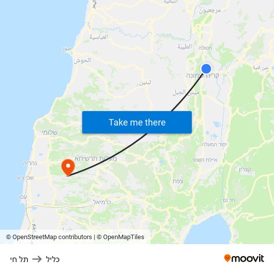 תל חי to כליל map
