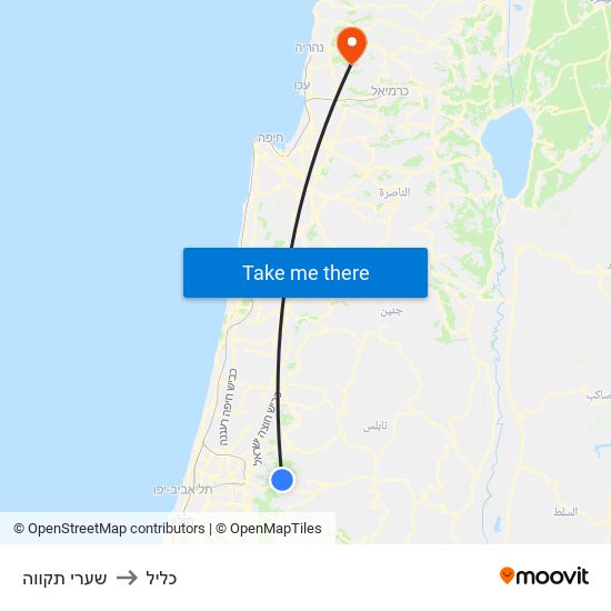 שערי תקווה to כליל map