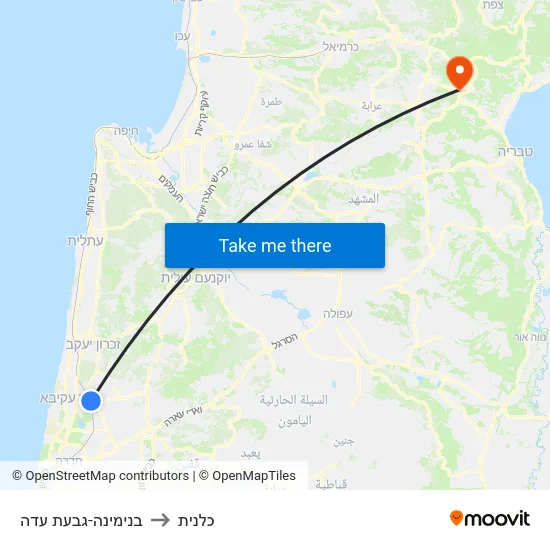 בנימינה-גבעת עדה to כלנית map