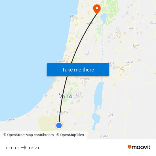 רביבים to כלנית map