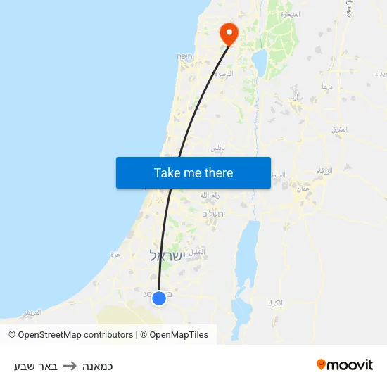 באר שבע to כמאנה map