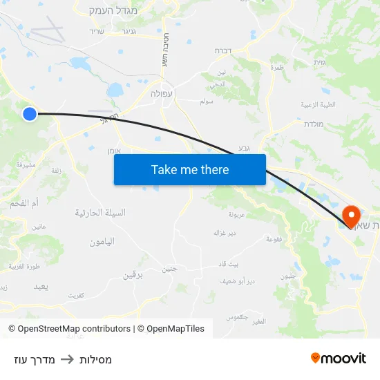 מדרך עוז to מסילות map