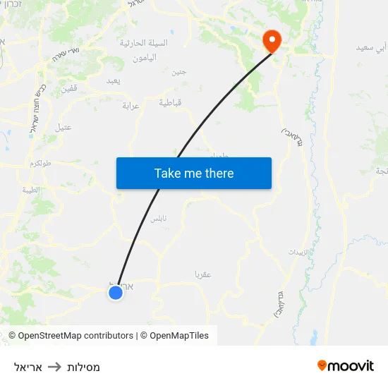 אריאל to מסילות map