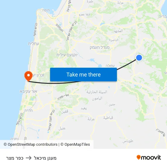 כפר מצר to מעגן מיכאל map
