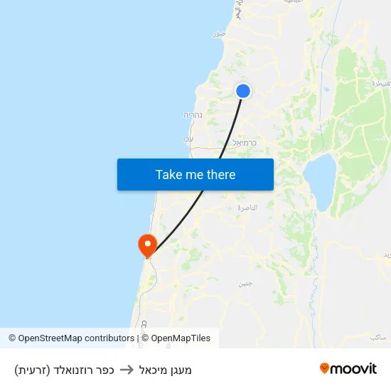 כפר רוזנואלד (זרעית) to מעגן מיכאל map