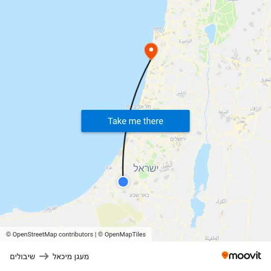 שיבולים to מעגן מיכאל map