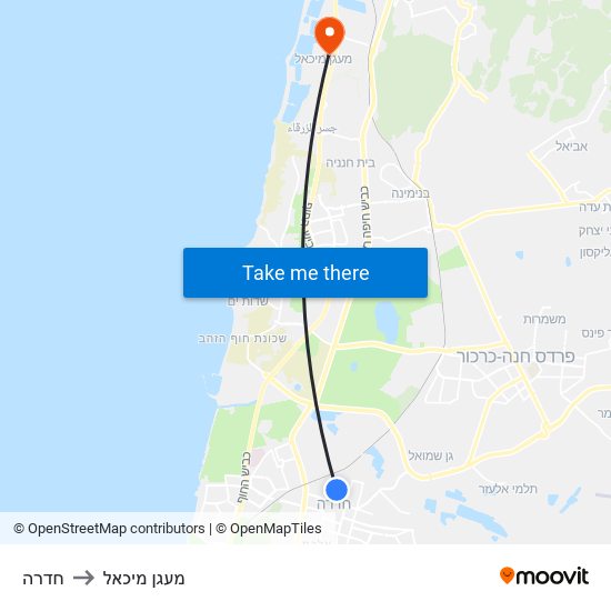 חדרה to מעגן מיכאל map