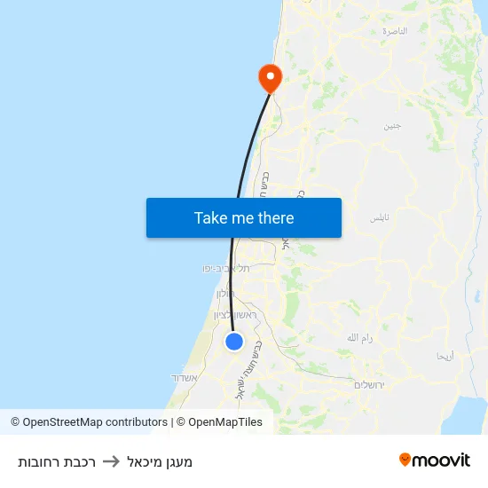 רכבת רחובות to מעגן מיכאל map