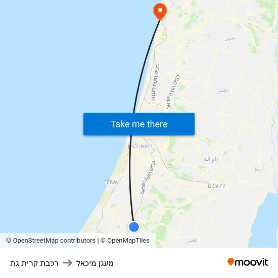 רכבת קרית גת to מעגן מיכאל map