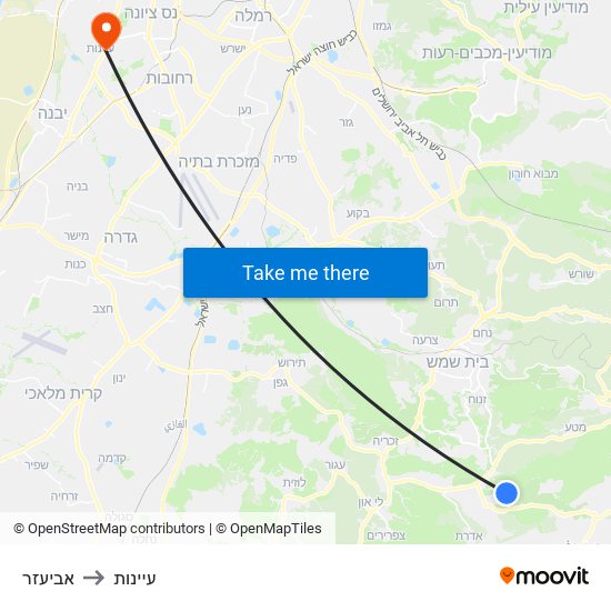 אביעזר to עיינות map