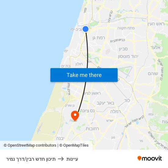 תיכון חדש רבין/דרך נמיר to עיינות map