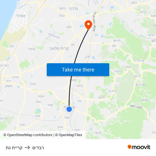 קריית גת to רבדים map