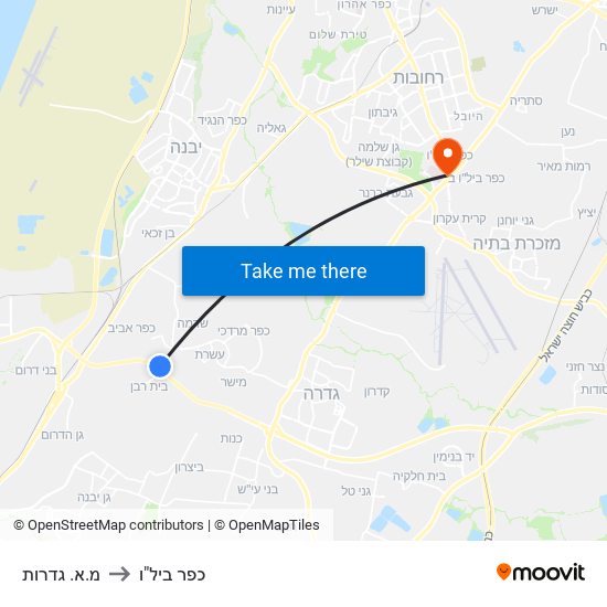 מ.א. גדרות to כפר ביל"ו map