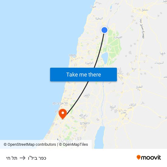 תל חי to כפר ביל"ו map