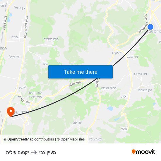 יקנעם עילית to מעיין צבי map