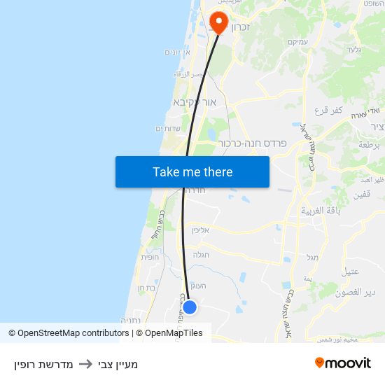 מדרשת רופין to מעיין צבי map