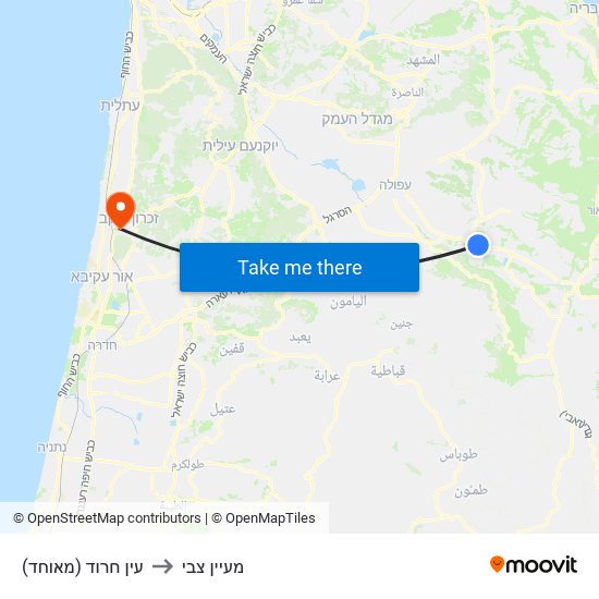 עין חרוד (מאוחד) to מעיין צבי map