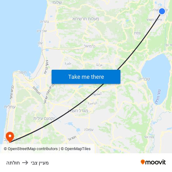 חולתה to מעיין צבי map