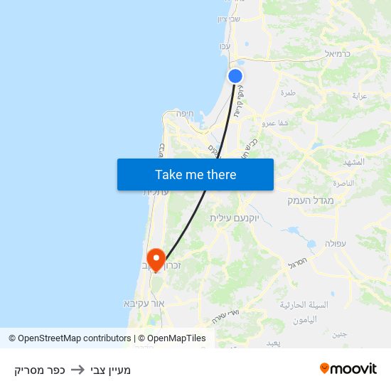 כפר מסריק to מעיין צבי map