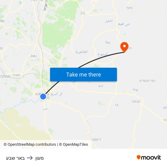 באר שבע to מעון map