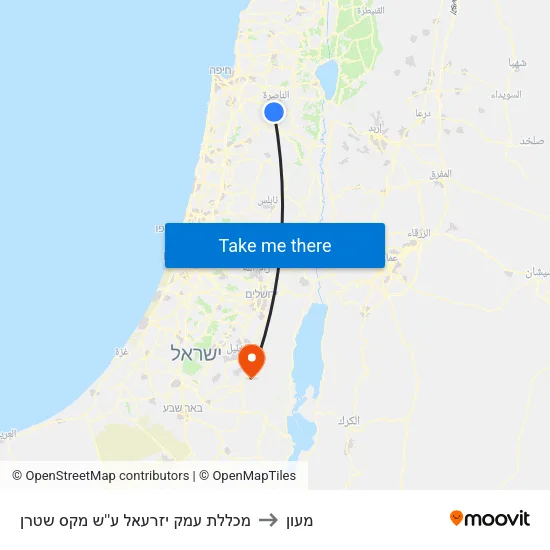 מכללת עמק יזרעאל ע''ש מקס שטרן to מעון map