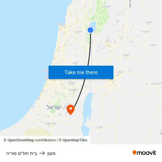 בית חולים פוריה to מעון map