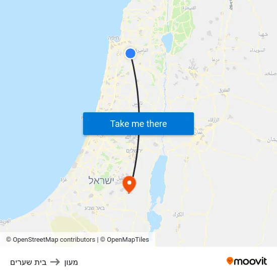 בית שערים to מעון map
