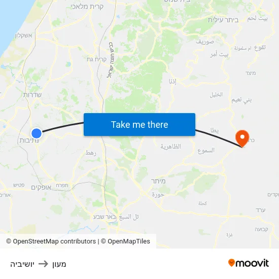יושיביה to מעון map