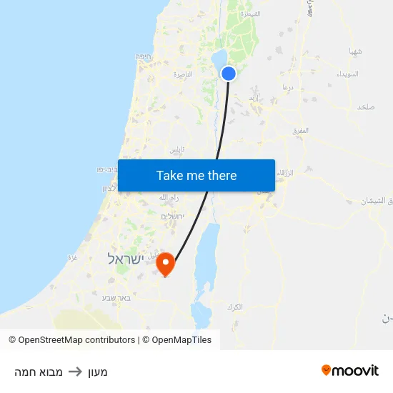 מבוא חמה to מעון map