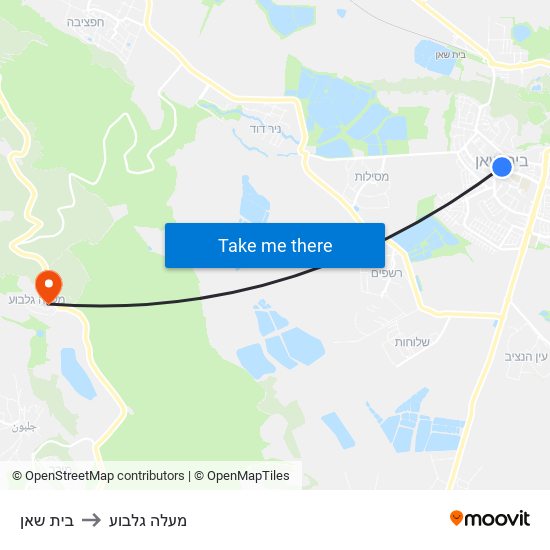 בית שאן to מעלה גלבוע map