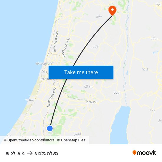 מ.א. לכיש to מעלה גלבוע map