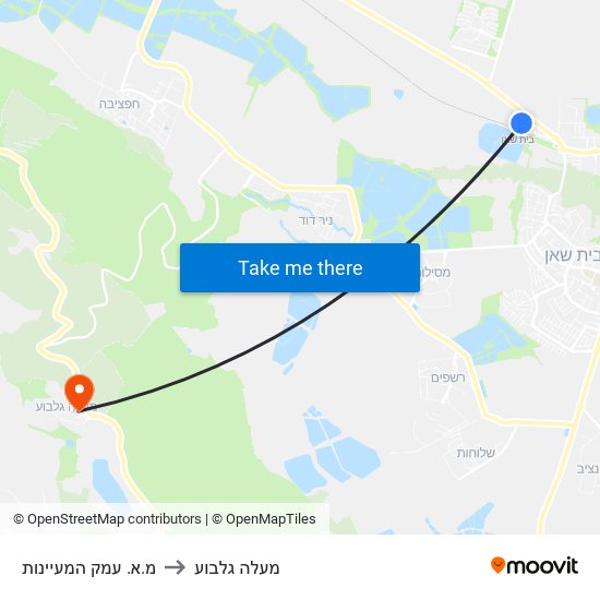 מ.א. עמק המעיינות to מעלה גלבוע map