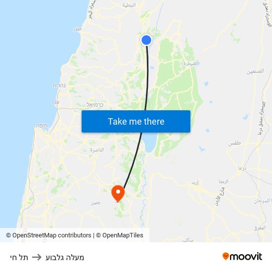 תל חי to מעלה גלבוע map