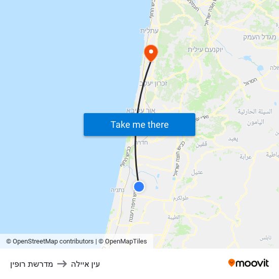 מדרשת רופין to עין איילה map