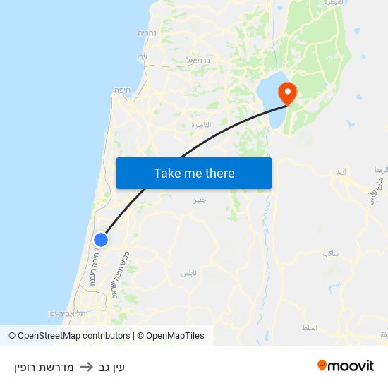 מדרשת רופין to עין גב map